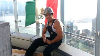 A Construction Worker Plants The Mexican Flag Atop Trump Tower In Vancouver