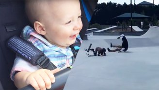 Baby Laughs At Skaters Colliding Proving Falls Are Funny At All Ages