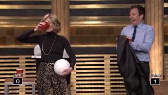 Jane Fonda And Jimmy Fallon Went Toe-To-Toe In A ‘Giant Beer Pong’ Challenge
