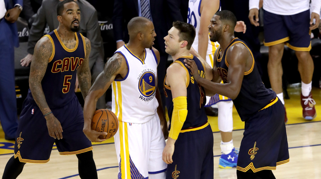 jr smith, andre iguodala, matthew dellavedova, tristan thompson