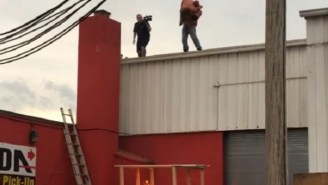 These Two Deathmatch Wrestlers Jumping Off A Roof Through Glass And Fire Probably Wasn’t The Best Idea