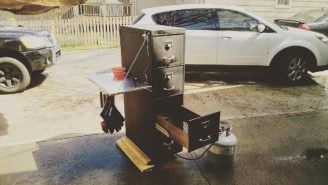 This Guy Upcycled Old Office Furniture To Make Smoked Meat In His Backyard