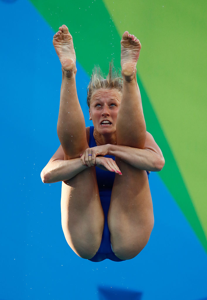 RIO DE JANEIRO, BRAZIL - AUGUST 14: Abigail Johnston of the United States competes in the Women's Diving 3m Springboard Final on Day 9 of the Rio 2016 Olympic Games at Maria Lenk Aquatics Centre on August 14, 2016 in Rio de Janeiro, Brazil. (Photo by Clive Rose/Getty Images)