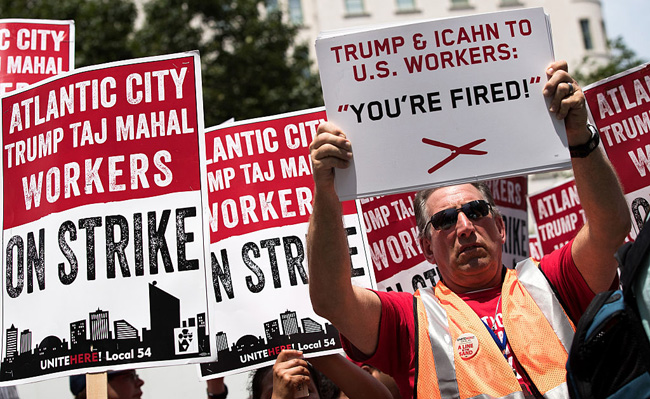 Trump Taj Mahal Casino Workers Protest Outside Of Carl Icahn's Office And March To Trump Tower