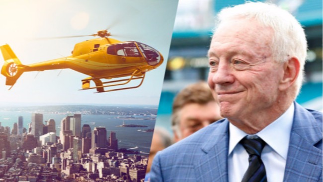 Owner Jerry Jones discusses Cowboys stuff after arriving in helicopter