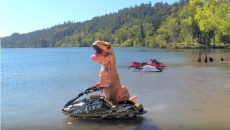 This T-Rex Doing Stunts On A Jet Ski Is Here To Start Your Week Right