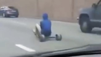 Nothing To See Here, Just A Man Riding A Big Wheel On A Major Highway In Philadelphia