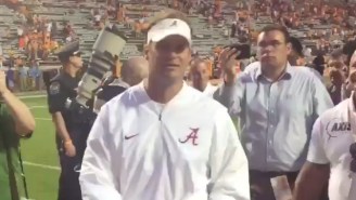 Lane Kiffin Celebrated Alabama’s Beatdown Of Tennessee By Throwing His Visor To A Vols Fan