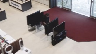 This CCTV Footage Of A Guy Accidentally Destroying £5000 Worth Of TVs Is Not For The Faint Of Heart