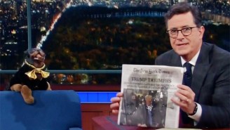Triumph The Insult Comic Dog Literally Pees On Donald Trump For Stephen Colbert