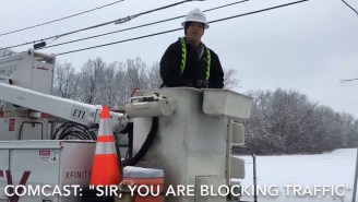 A Viral Video Shows Exactly What Happens When A Cable Repair Truck Blocks Traffic On An Icy Road