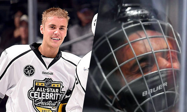 Justin Bieber crushed against boards during NHL All-Star Celebrity