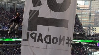 The Vikings-Bears Game Was Interrupted By A Dakota Access Pipeline Protest Involving A Large Banner