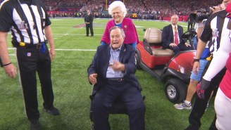 George H.W. Bush Makes A Surprise Appearance At The Super Bowl For The Coin Toss And Receives A Standing Ovation