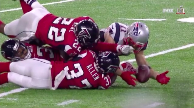 New England Patriots Julian Edelman levitates after catching a Tom