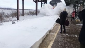 Commuters Learn Why You Don’t Stand Too Close To An Amtrak Train Plowing Through Fresh Snow