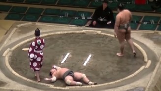 A Sumo Wrestler Knocked His Opponent Right The Hell Out