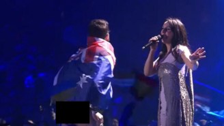 A Guy Draped In An Australian Flag Ran Onto The Eurovision Stage And Mooned Everyone