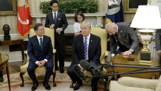 Trump Scolds Reporters For Bumping A Lamp At His Meeting With South Korea’s President: ‘You Guys Are Getting Worse’
