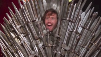 A Sweaty TJ Miller Cosplays As The ‘Game Of Thrones’ Iron Throne Much To Conan’s Delight