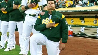 Bruce Maxwell Of The Oakland A’s Is The 1st MLB Player To Kneel During The National Anthem