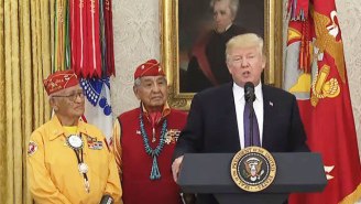Watch Trump Make A ‘Pocahontas’ Joke About Elizabeth Warren While Honoring Native American Code Talkers