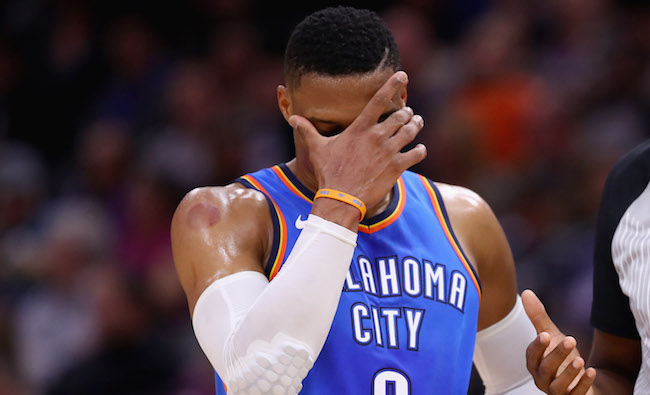 Russell Westbrook Looked Dejected On The Bench After Losing To Orlando