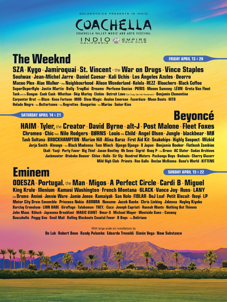 Coachella 2018 Lineup Poster Revealed Beyonce, Eminem, And The Weeknd