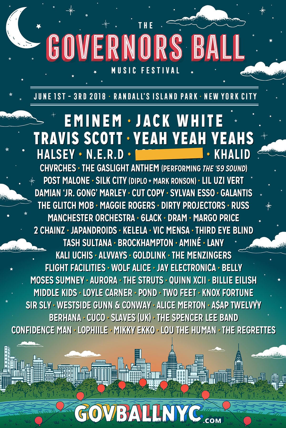 Governors Ball 2018 Lineup Poster Revealed Eminem, Jack White, N.E.R.D.