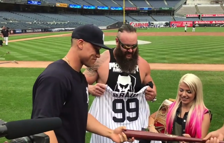 Suter, Thames, Phillips with WWE superstar Braun Strowman before