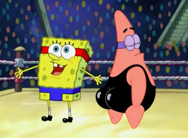 spongebob vs patrick bun wrestling fight