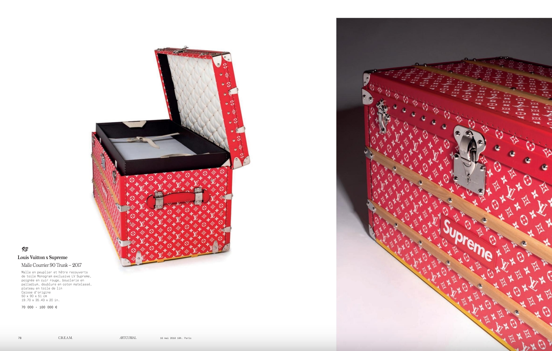 Louis Vuitton, Louis Vuitton x Supreme Monogram Malle Courrier Trunk 90  (Red) (2017)