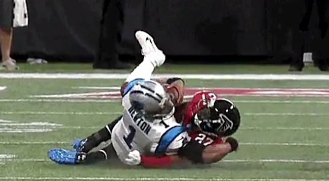 A Falcons Defender Was Ejected For A Dirty Hit On Cam Newton