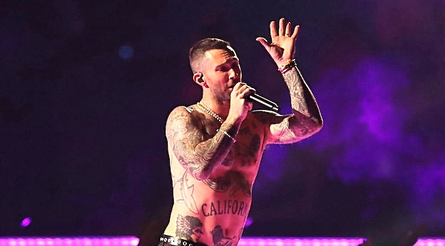 Adam Levine Wins at Shirt Removal at the Super Bowl