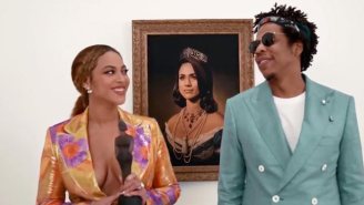 Beyonce And Jay-Z Accepted Their Brit Award In Front Of A Portrait Of Meghan Markle