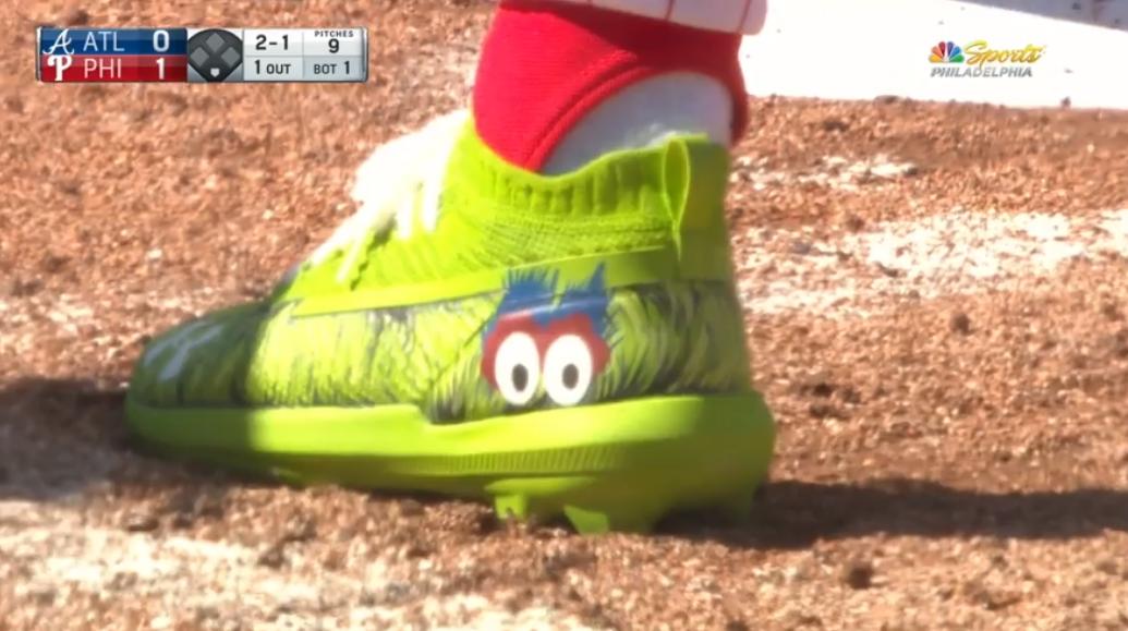 Bryce Harper wore vibrant green Phillie Phanatic cleats for his debut