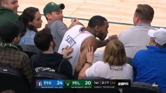 Mike Scott Stole A Sip Of A Bucks Fan’s Drink After Diving Into The Crowd
