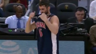 Kevin Love Checked In To Spurs-Cavs Wearing Channing Frye’s College Jersey