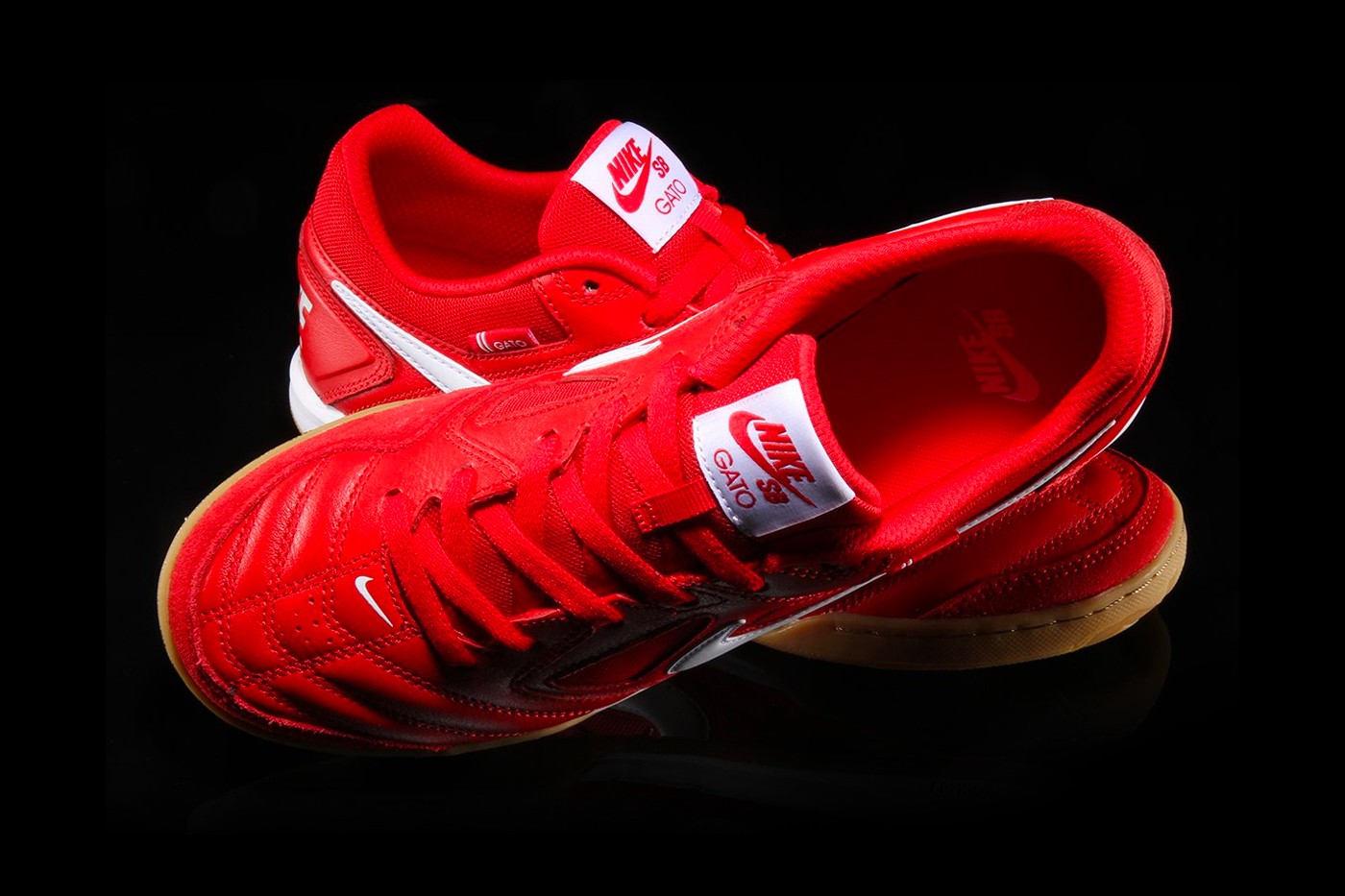 Red and White IC Indoor & Futsal Soccer Shoes: Supreme x Nike SB Gato