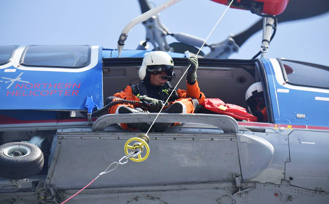 Helicopter rescue from perspective of basket