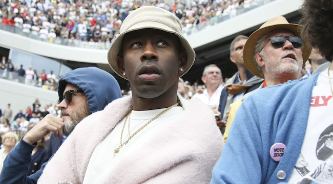 Singer Tyler, The Creator in stands during French Tennis Open at