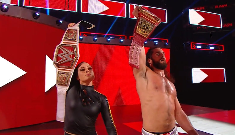 WWE Superstars Seth Rollins, Becky Lynch Present Award, Pose