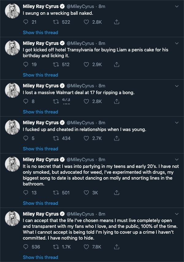 Miley Cyrus Vents About Her Liam Hemsworth Divorce And Her Past