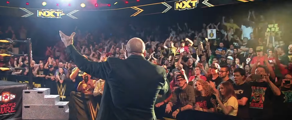 Triple H addresses the NXT crowd after the USA debut