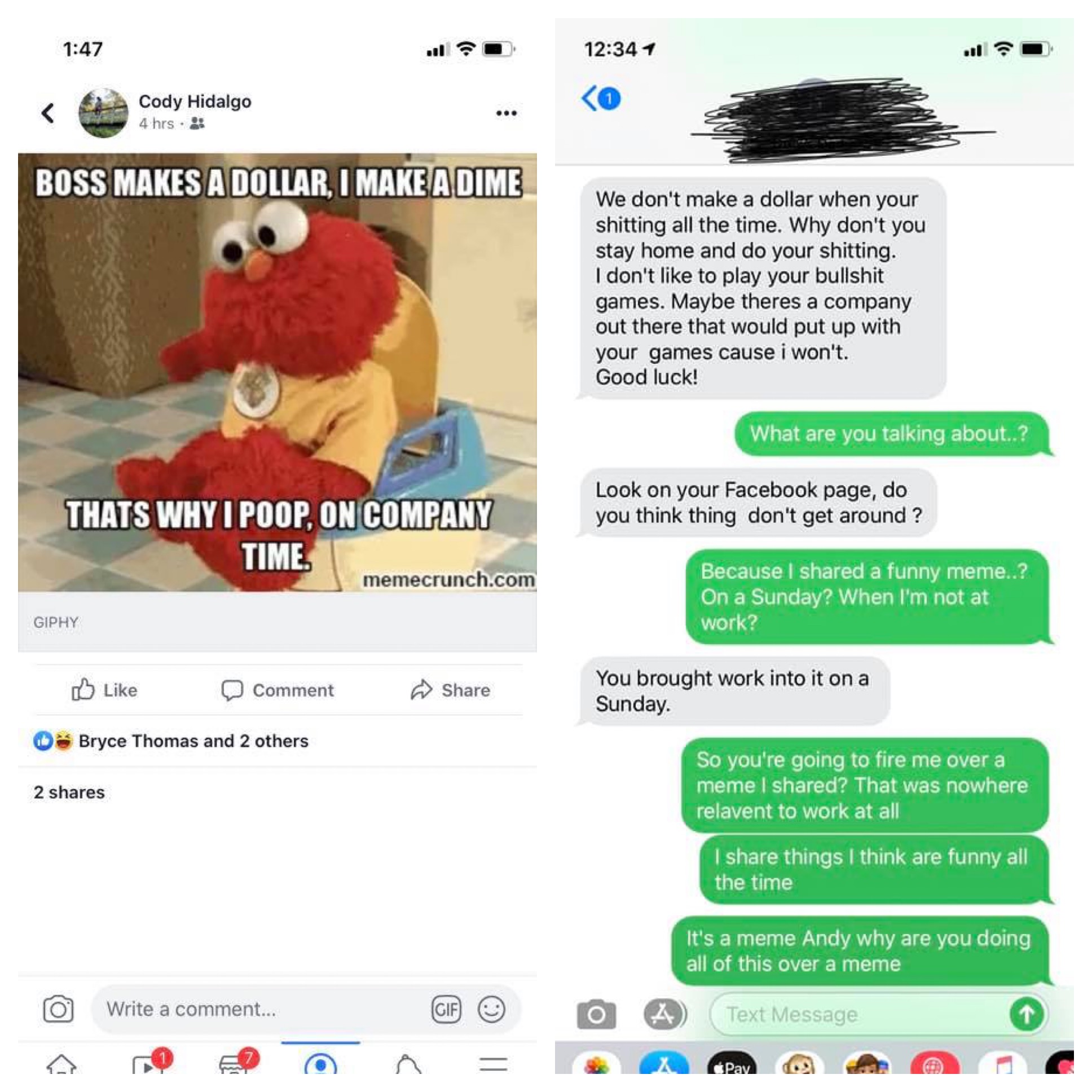 Employee Shares A Meme And Gets Fired Over It, So He Shares The Text  Exchange With The Boss