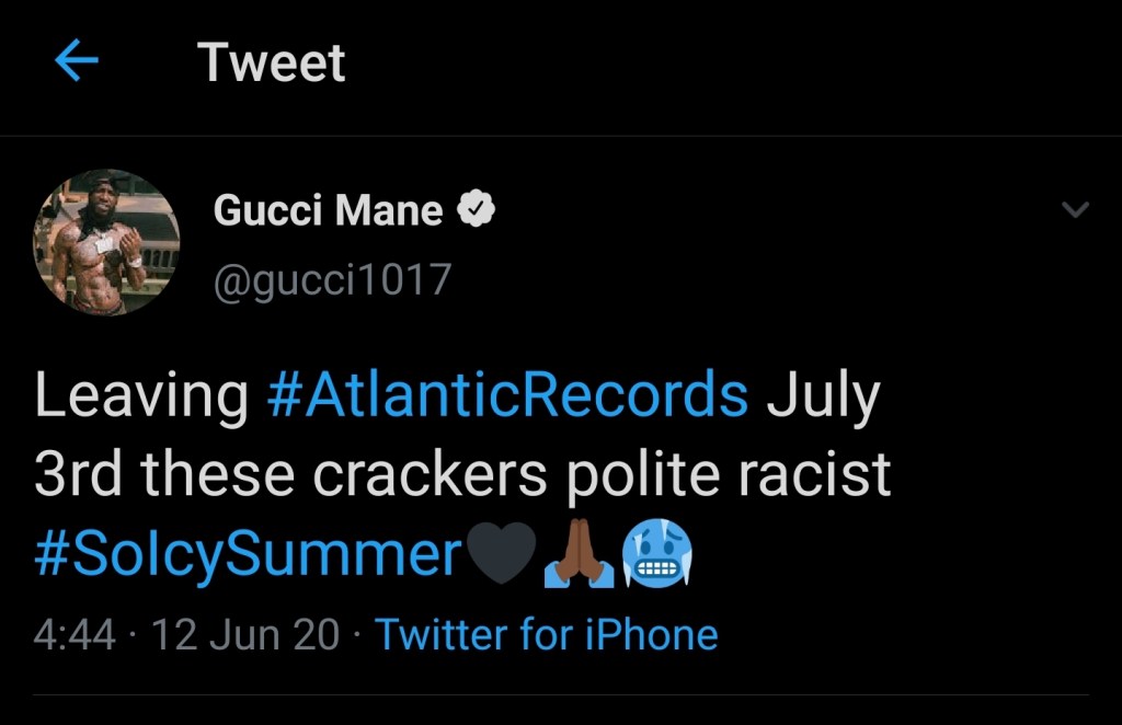 Gucci Mane announces he's leaving Atlantic Records and labels them
