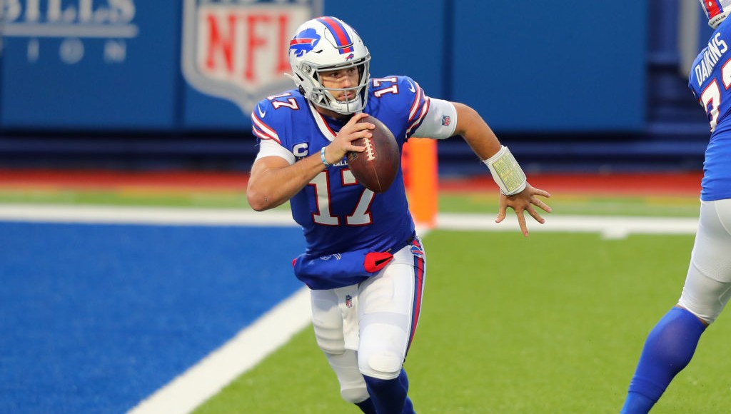 Josh Allen drops a finger roll to celebrate his 10-yard touchdown run