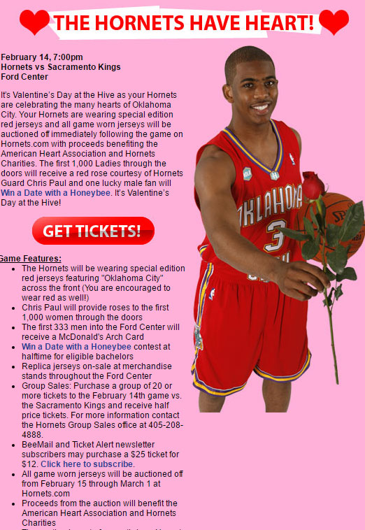 The Valentine's Day OKC/New Orleans Hornets jersey: one of the