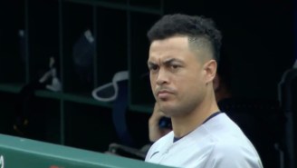 Giancarlo Stanton Gave The Phillie Phanatic A Death Stare After It Destroyed A Yankees Helmet