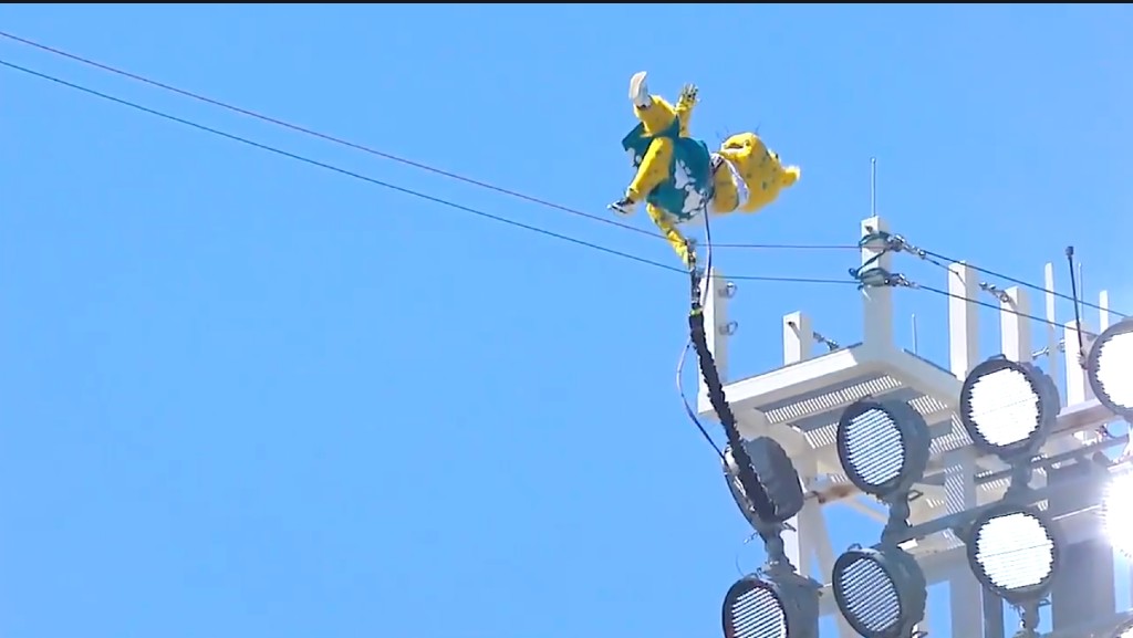 The Jaguars mascot's bungee jump backflip went wrong and he got